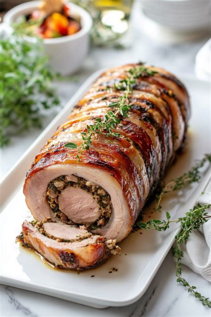 How do you tie a stuffed pork loin roast?
